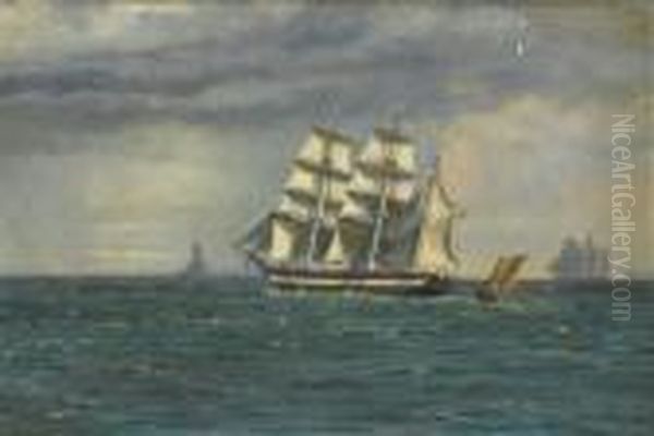 The Barkentine Gerson M....... Off Copenhagen Headed Forkartrup Oil Painting by Vilhelm Karl Ferd. Arnesen