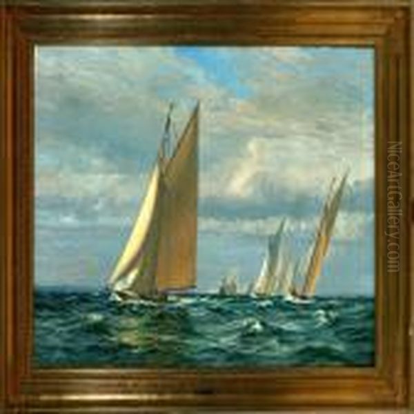 Danish Regatta In The Great Sound On A Cloudy Autumn Day Oil Painting by Vilhelm Karl Ferd. Arnesen