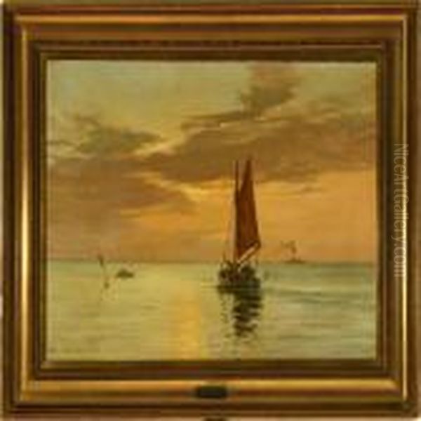 Danish Marine Outside Gilleleje Village At Sunset Oil Painting by Vilhelm Karl Ferd. Arnesen