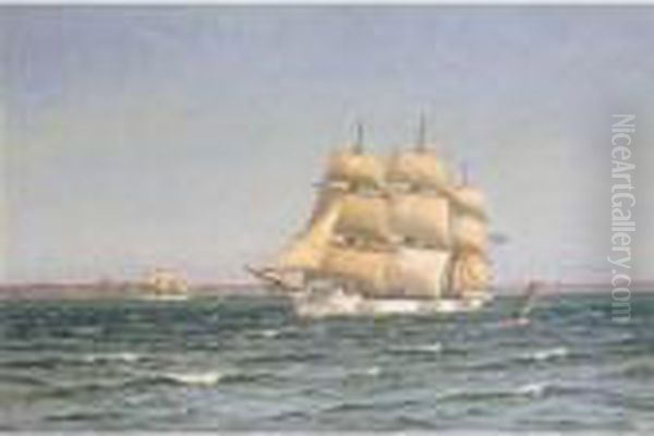 Shipping Off The Danish Coast Oil Painting by Vilhelm Karl Ferd. Arnesen