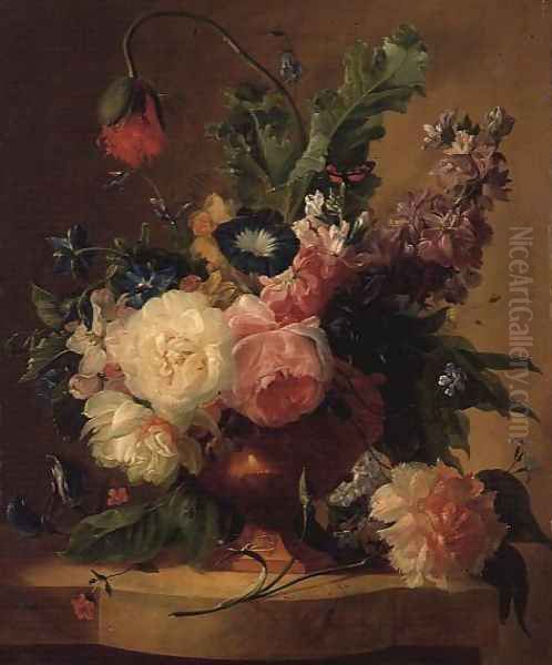 Flower Piece Oil Painting by Jan Van Huysum