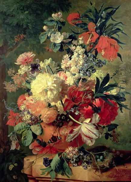 Flowers in a Vase Oil Painting by Jan Van Huysum