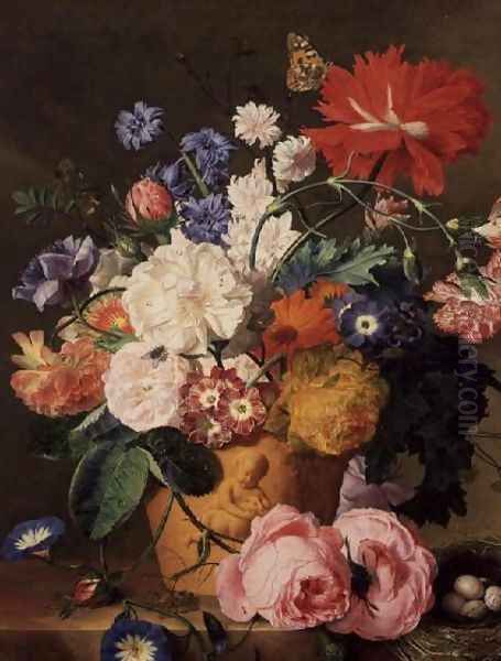 Flowers in a Terracotta Vase 2 Oil Painting by Jan Van Huysum