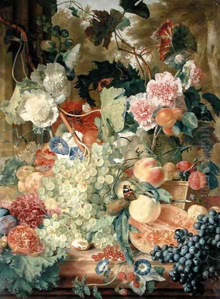 Fruit Flowers and Insects Oil Painting by Jan Van Huysum