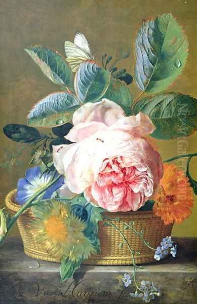 A Basket with Flowers Oil Painting by Jan Van Huysum