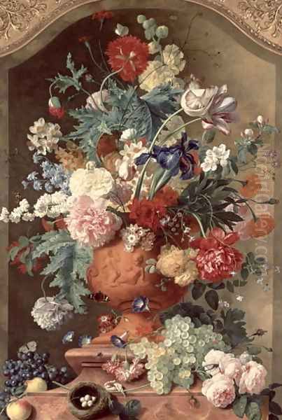 Flowers in a Terracotta Vase Oil Painting by Jan Van Huysum