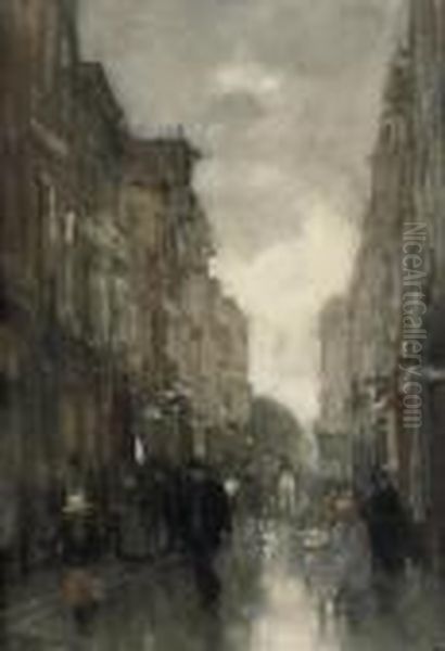 Strolling In The Spuistraat, The Hague Oil Painting by Floris Arntzenius