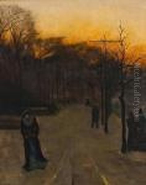 Abendspaziergang Im Schnee Oil Painting by Floris Arntzenius