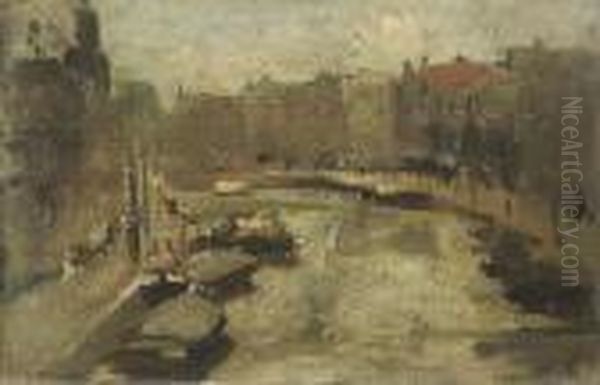 Stadsgezicht Amsterdam: A Canal In Summer, Amsterdam Oil Painting by Floris Arntzenius