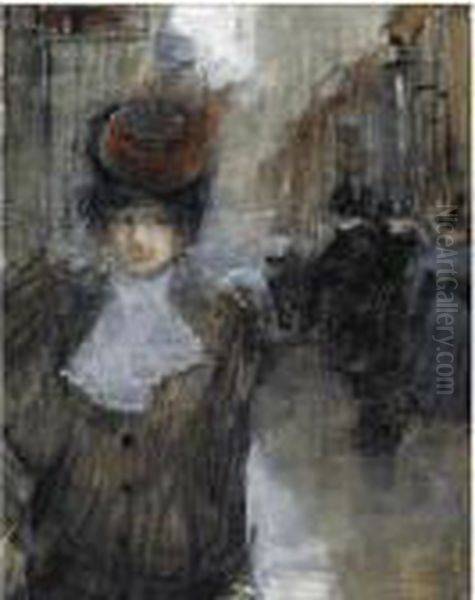 A Lady In The Spuistraat, The Hague Oil Painting by Floris Arntzenius