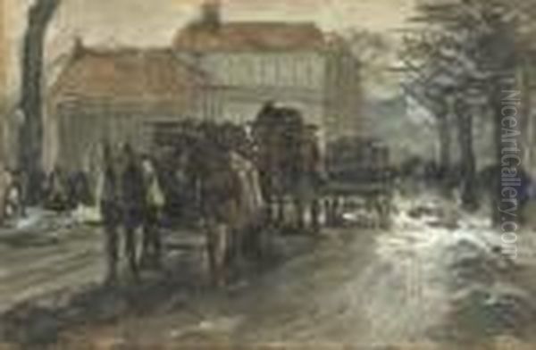 Carriages In Winter, The Hague Oil Painting by Floris Arntzenius