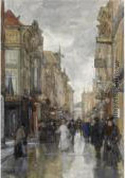 A View Of The Spuistraat, The Hague Oil Painting by Floris Arntzenius