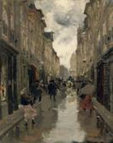 A Busy Afternoon In The Spuistraat, The Hague Oil Painting by Floris Arntzenius