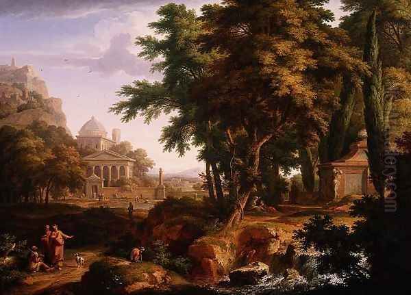 Arcadian Landscape with St Peter and St John Healing the Crippled Man Oil Painting by Jan Van Huysum