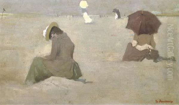 Elegant Ladies On The Beach Oil Painting by Floris Arntzenius