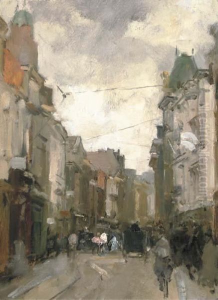 A View Of The Gravenstraat, The Hague Oil Painting by Floris Arntzenius