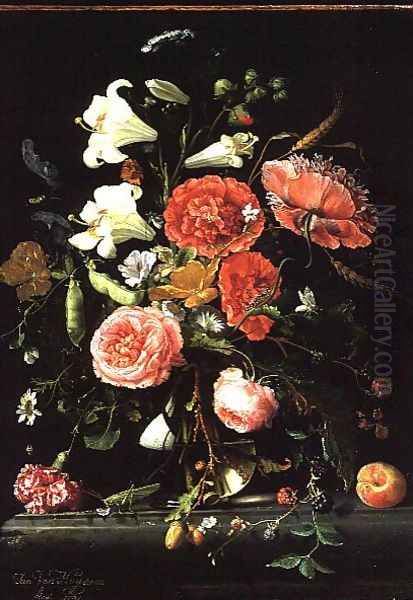 Still Life of Flowers in a Glass Vase Oil Painting by Jan Van Huysum