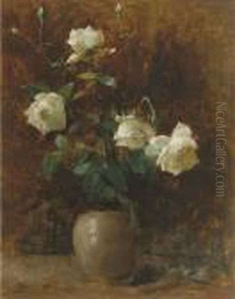 White Roses In A Vase Oil Painting by Floris Arntzenius