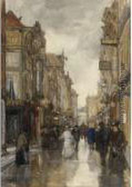 A View Of The Spuistraat, The Hague Oil Painting by Floris Arntzenius