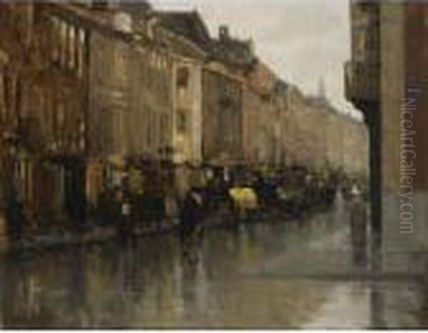 Figures On The Noordeinde, The Hague Oil Painting by Floris Arntzenius