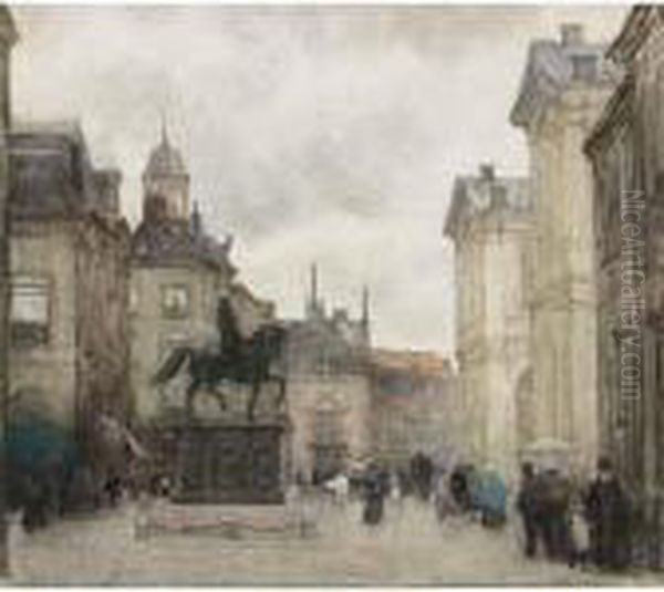 Figures On The Noordeinde, The Hague Oil Painting by Floris Arntzenius