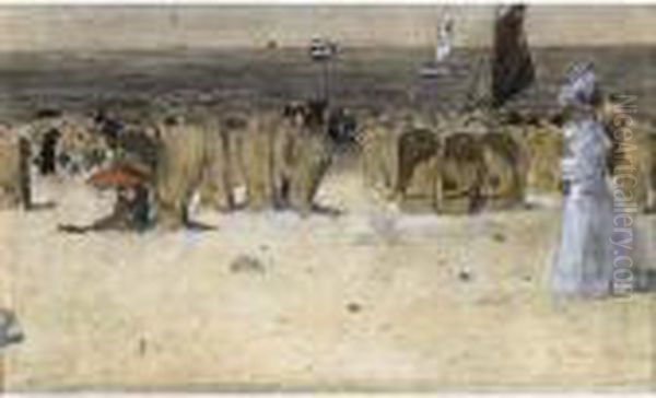 Figures On The Beach, Scheveningen Oil Painting by Floris Arntzenius