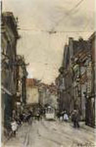 A Busy Street, The Hague Oil Painting by Floris Arntzenius