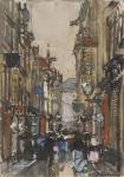 A Busy Street In The Hague Oil Painting by Floris Arntzenius