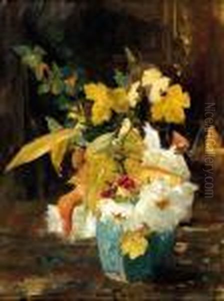 Autumn Flowers In A Ginger Jar Oil Painting by Floris Arntzenius