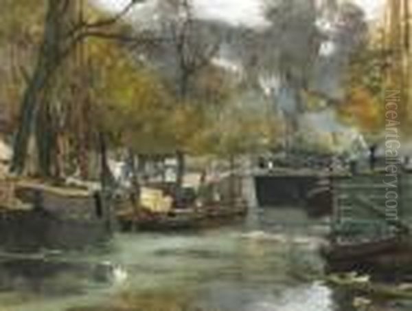 A Canalscene In Groningen (?) Oil Painting by Floris Arntzenius