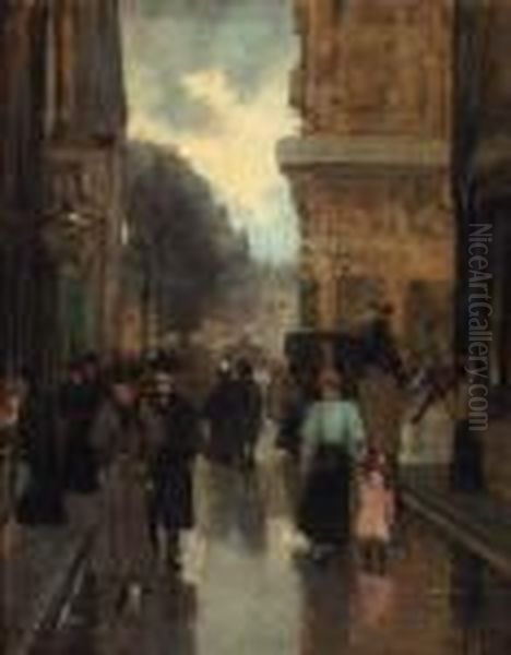 De Spuistraat Met Gezicht Naar Het Plein, The Hague Oil Painting by Floris Arntzenius