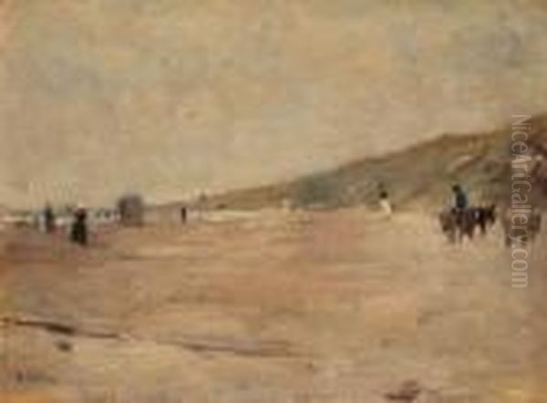 A Beachscene With Donkeyriders And Elegant Figures Oil Painting by Floris Arntzenius