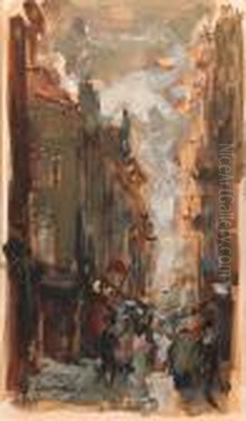 A Crowded Street, The Hague Oil Painting by Floris Arntzenius