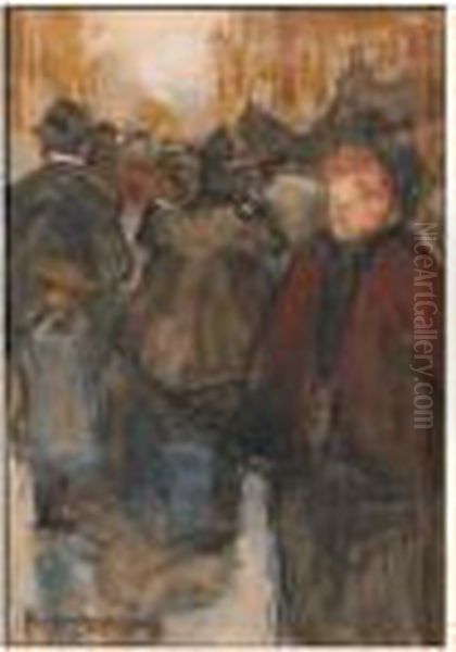 A Busy Street In The Hague Oil Painting by Floris Arntzenius