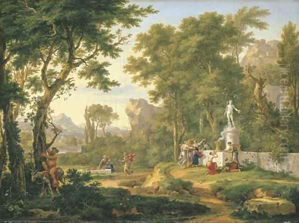 A classical landscape with the Worship of Bacchus 2 Oil Painting by Jan Van Huysum