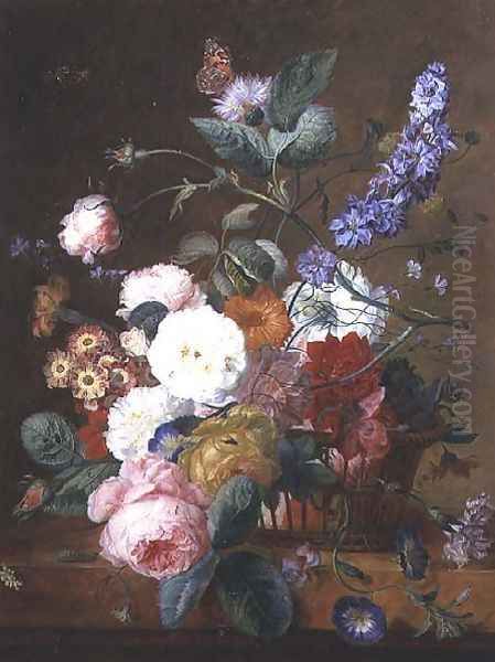 Still life with Flowers in a Basket Oil Painting by Jan Van Huysum