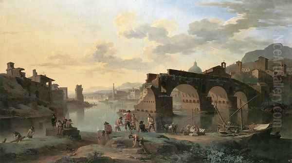 River View with the Ponte Rotto 1696 Oil Painting by Jacob De Heusch