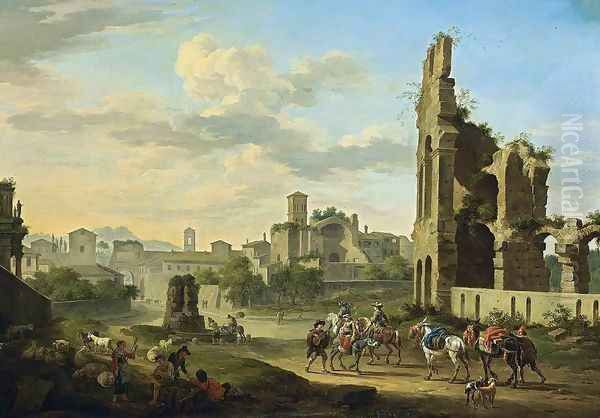 Rome- A View of the Forum Romanum 1694 Oil Painting by Jacob De Heusch