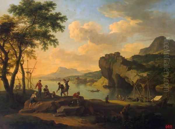 Italian Harbour Oil Painting by Jacob De Heusch