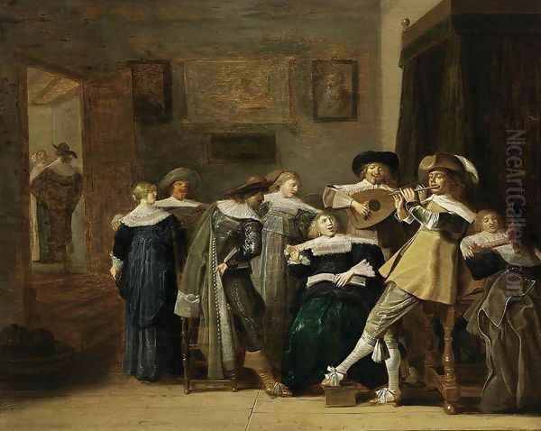 An Elegant Company Playing Music 1637 Oil Painting by Dirck Hals