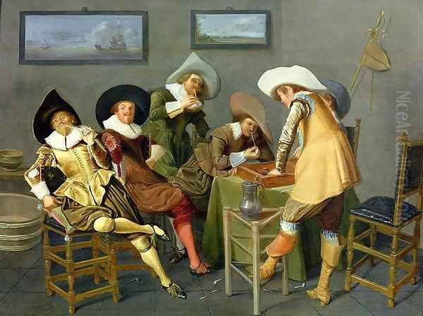 Cavaliers in a tavern Oil Painting by Dirck Hals