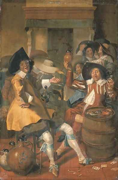 Elegantly dressed men merrymaking in an interior Oil Painting by Dirck Hals