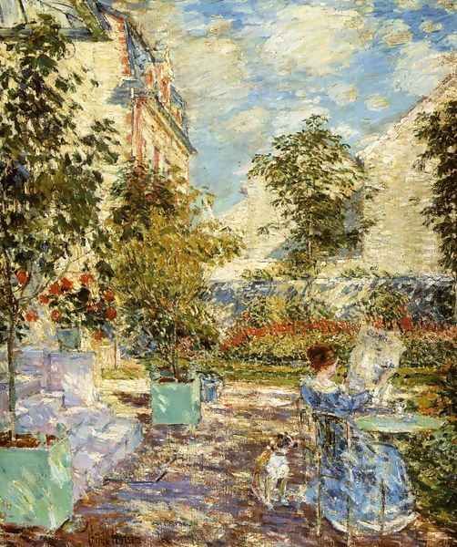 In a French Garden Oil Painting by Frederick Childe Hassam