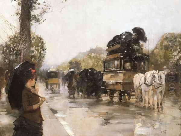 April Showers, Champs Elysees Paris Oil Painting by Frederick Childe Hassam