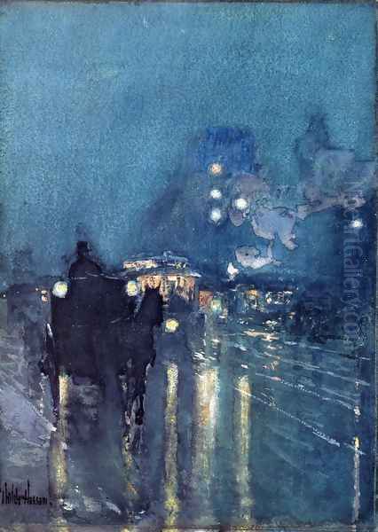 Nocturne, Railway Crossing, Chicago Oil Painting by Frederick Childe Hassam