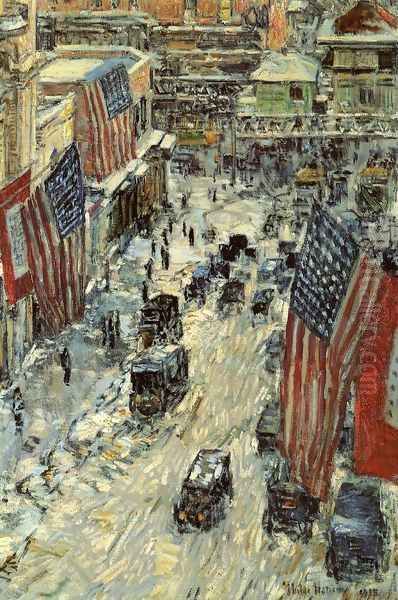 Flags on Fifty-Seventh Street Oil Painting by Frederick Childe Hassam