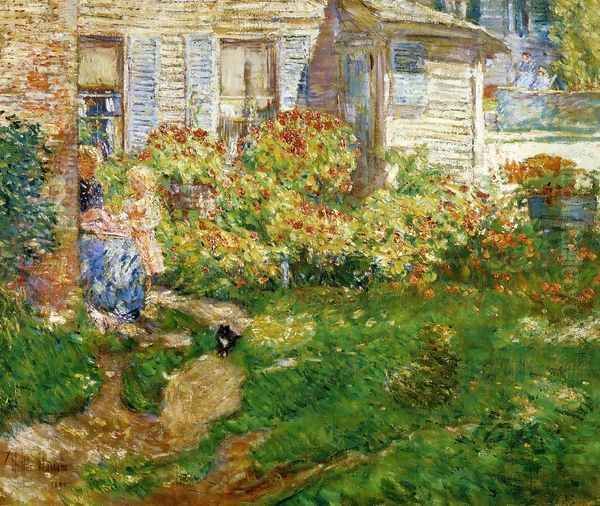 A Fisherman's Cottage Oil Painting by Frederick Childe Hassam