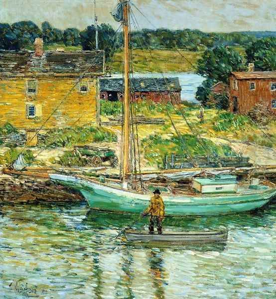 Oyster Sloop, Cos Cob Oil Painting by Frederick Childe Hassam