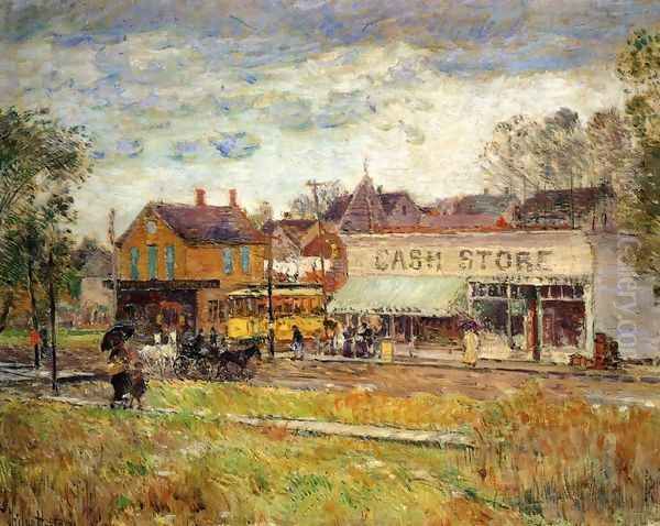 End of the Trolley Line, Oak Park, Illinois Oil Painting by Frederick Childe Hassam