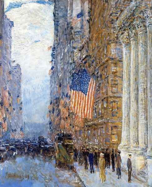 Flags on the Waldorf Oil Painting by Frederick Childe Hassam